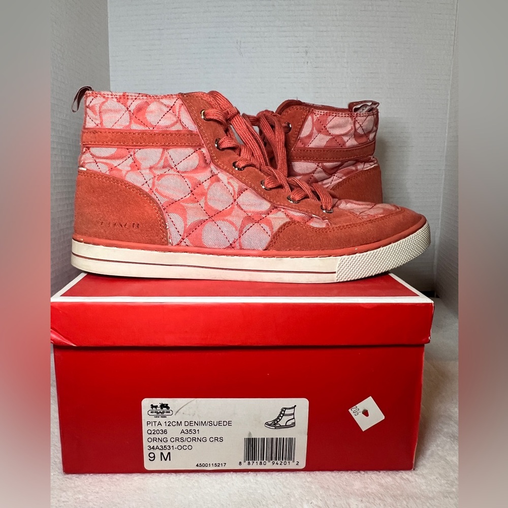 Coach Pita Orange Denim logo and Suede size 9